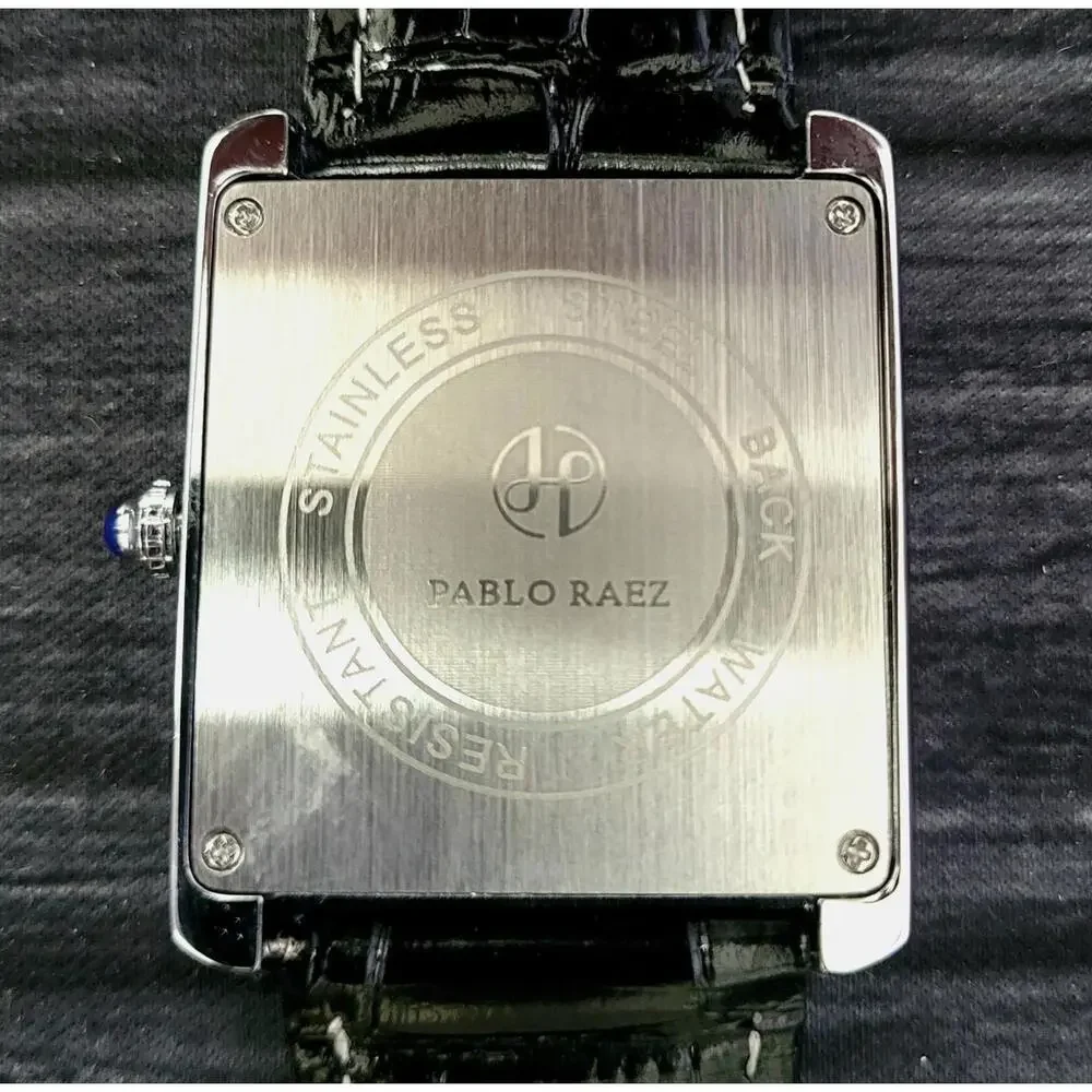 Pablo Raez Mens Silver‎ Tank Swiss Style Watch 40mm Large